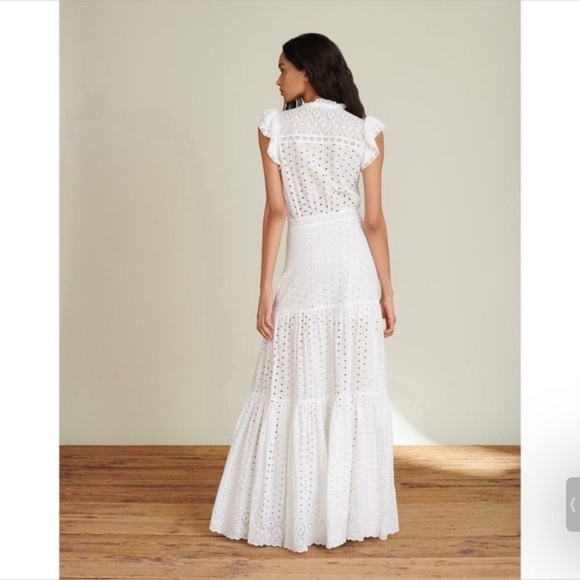 VERONICA BEARD Satori Ruffle Cotton Eyelet Maxi Dress Sz 2 - Picture 4 of 4